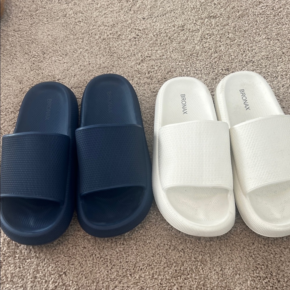 Bronax Men's Slide Sandals - Navy Blue and White